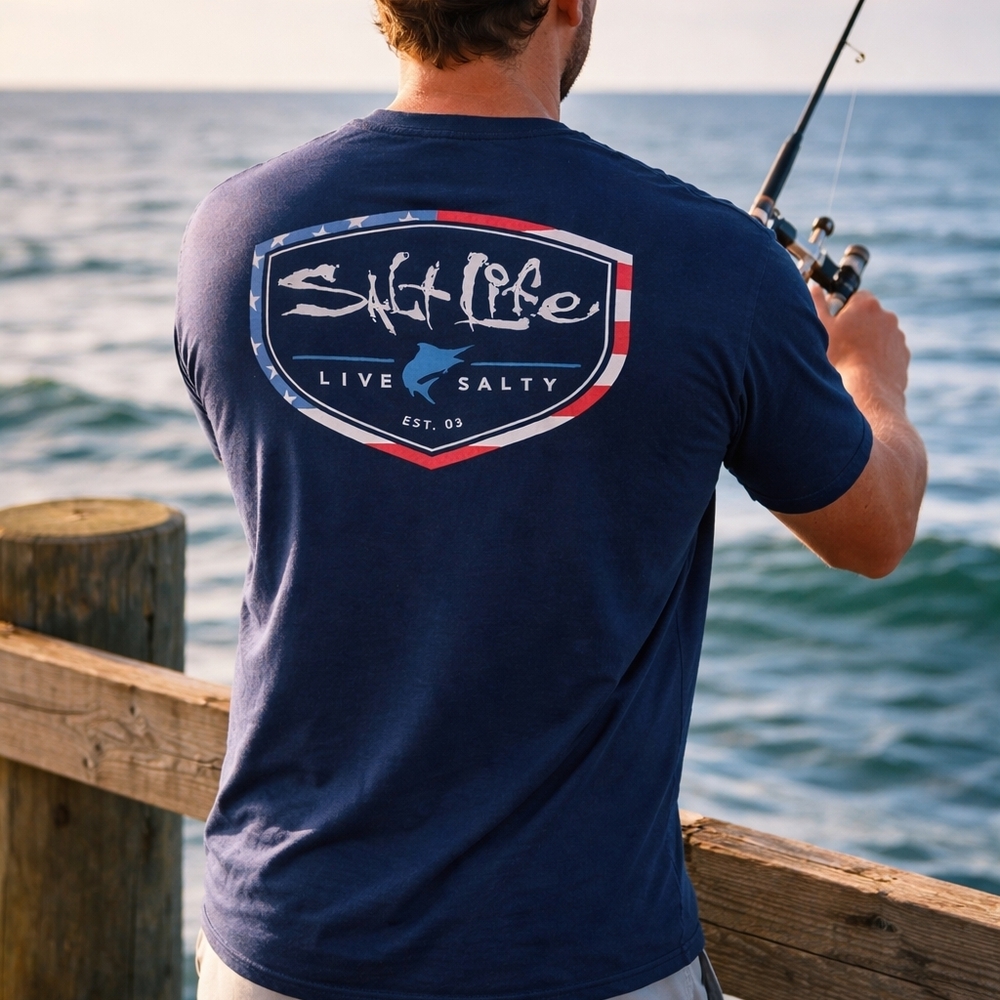 Salt Life Pocket T Shirt Men’s 2XL Blue Live Salty Back Graphic Short Sleeve Tee